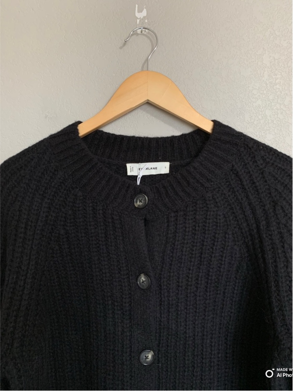 Everlane Black The Fisherman Cardigan in Cloud Size Small NWT Cozy Fall Winter - Picture 4 of 16